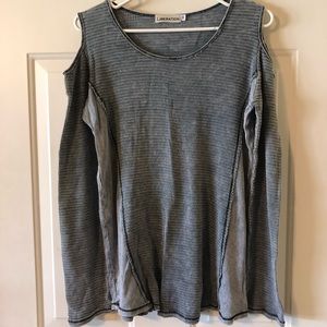 Women’s Liberation Distressed Long Sleeve Cold Shoulder Top in Size Medium